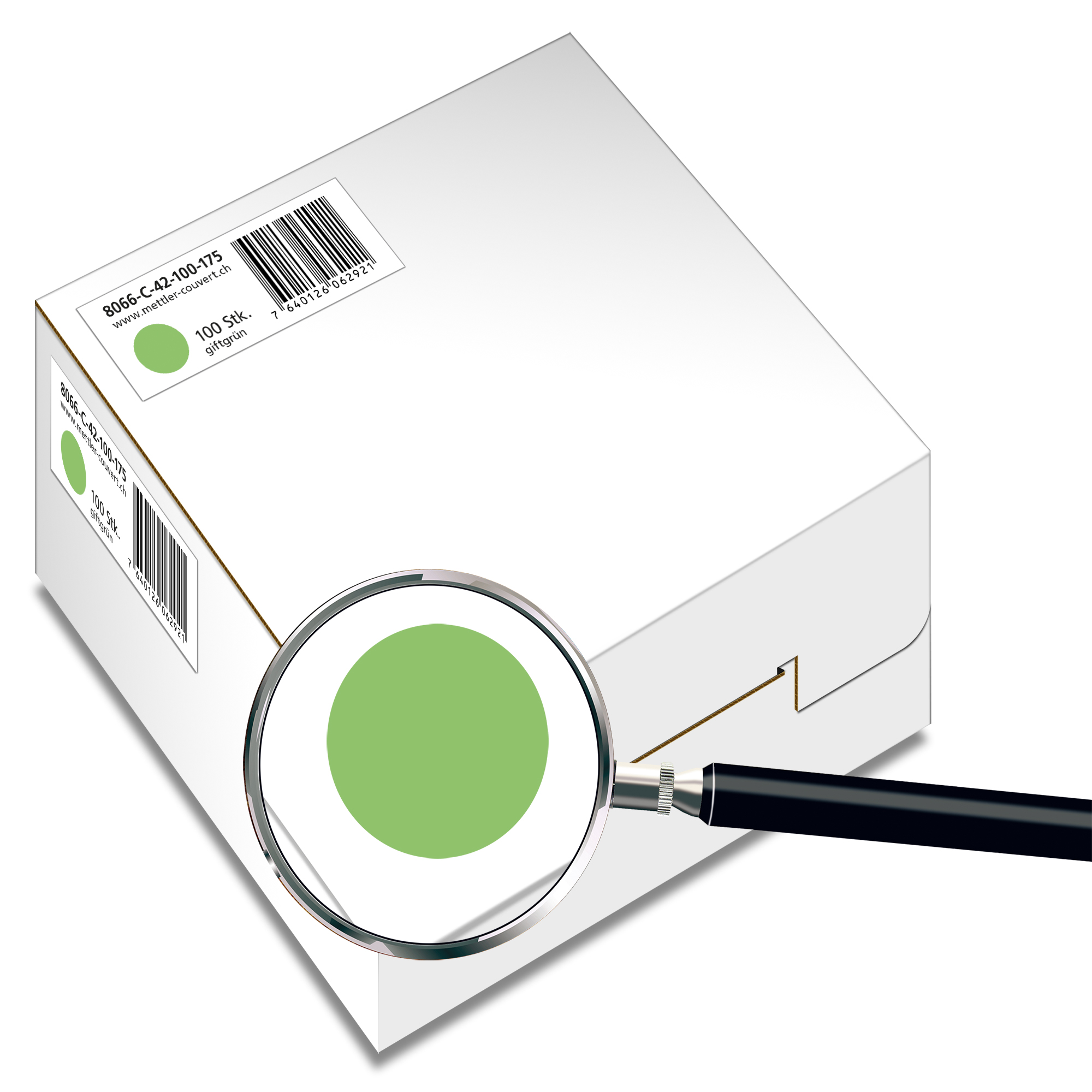 Couvert quadratisch 175 x 175mm, giftgrün, ohne Fenster, haftklebend, FSC – Mettler Couvert