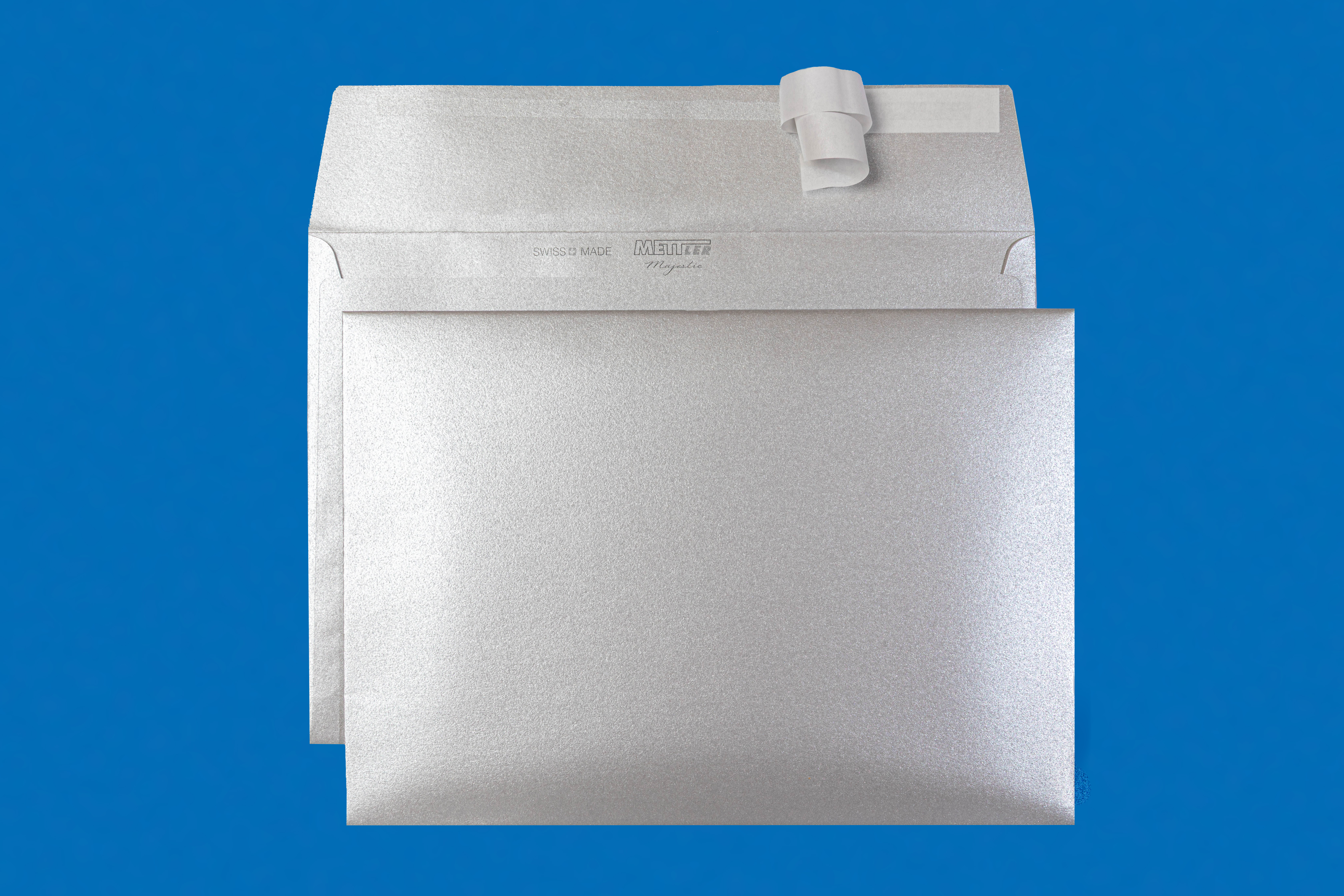 C5 Couvert metallic Silver, ohne Fenster, haftklebend (100 Stk.) – Mettler Couvert