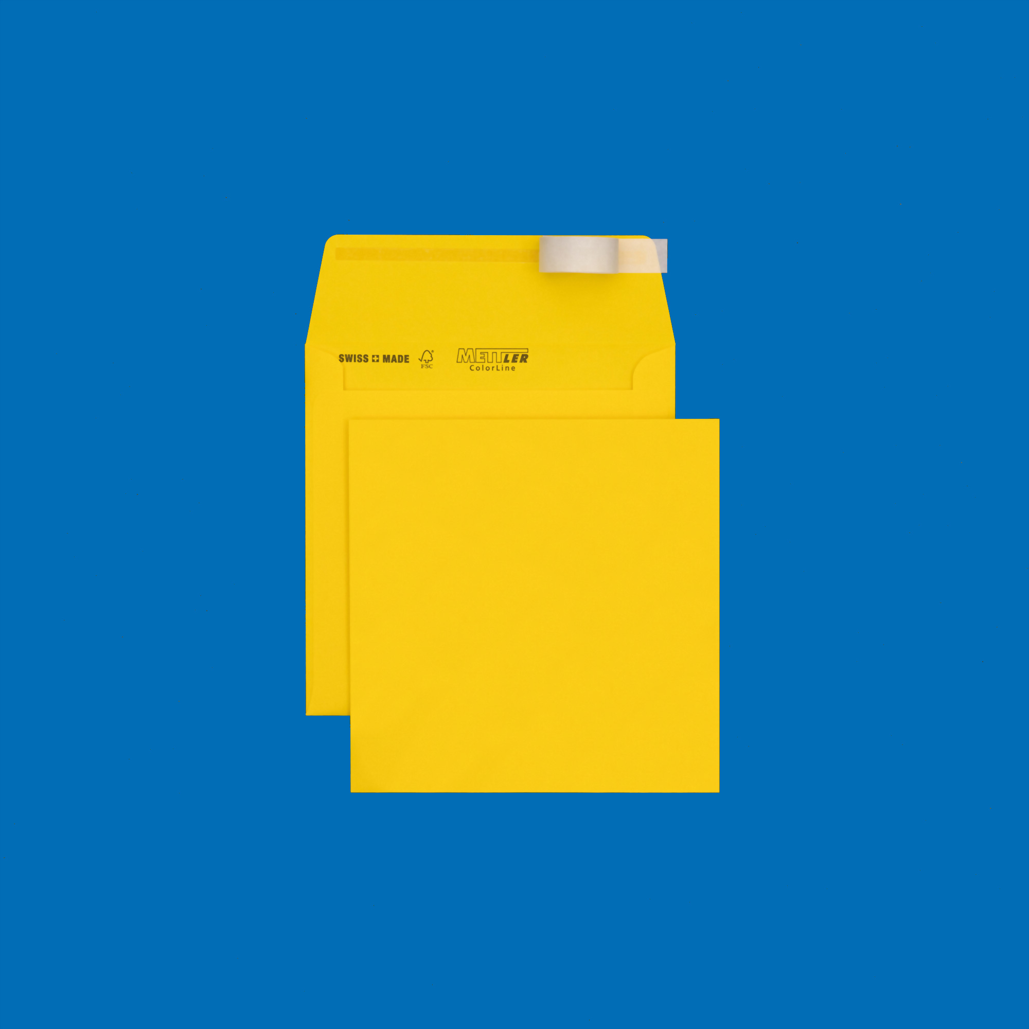 Couvert quadratisch 175 x 175mm, citronengelb, ohne Fenster, haftklebend – Mettler Couvert