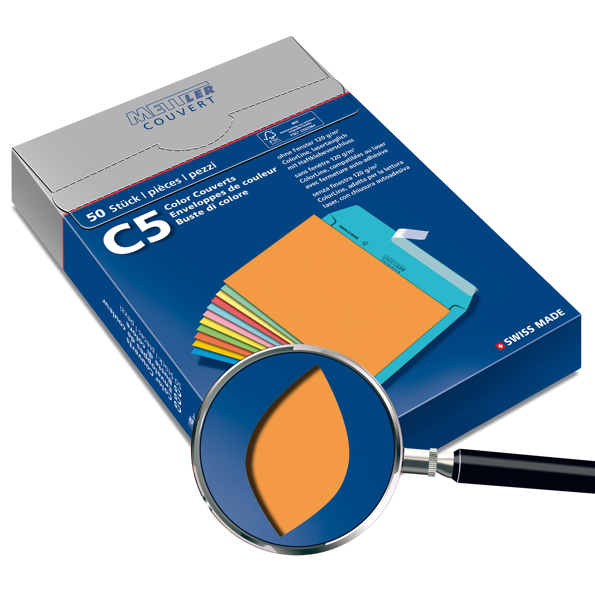 C5 Couvert, hellorange, ohne Fenster, haftklebend, FSC – Mettler Couvert