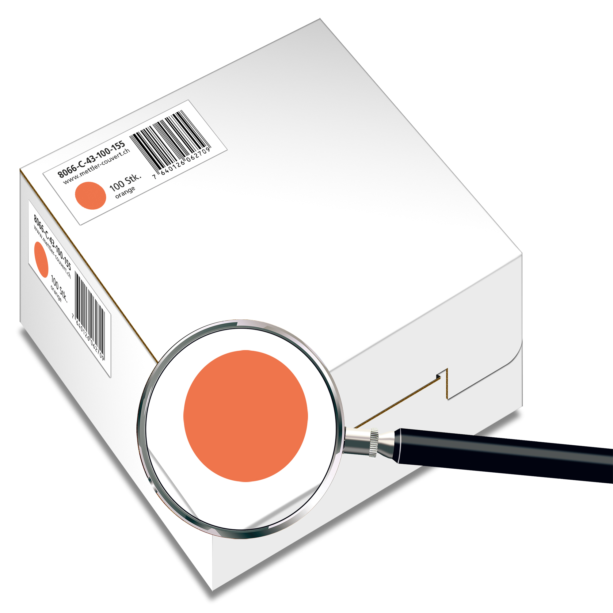 Couvert quadratisch 155 x 155mm, orange, ohne Fenster, haftklebend, FSC – Mettler Couvert