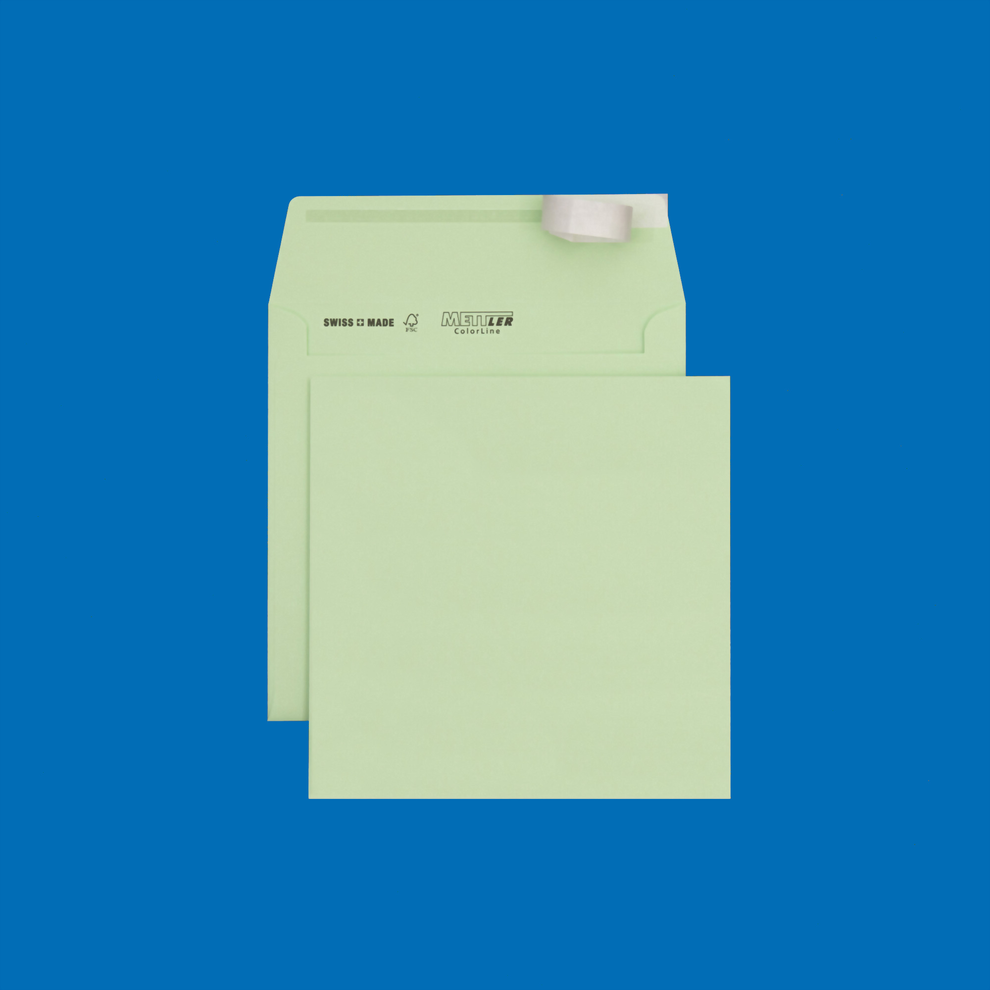 Couvert quadratisch 175 x 175mm, mintgrün, ohne Fenster, haftklebend, FSC – Mettler Couvert