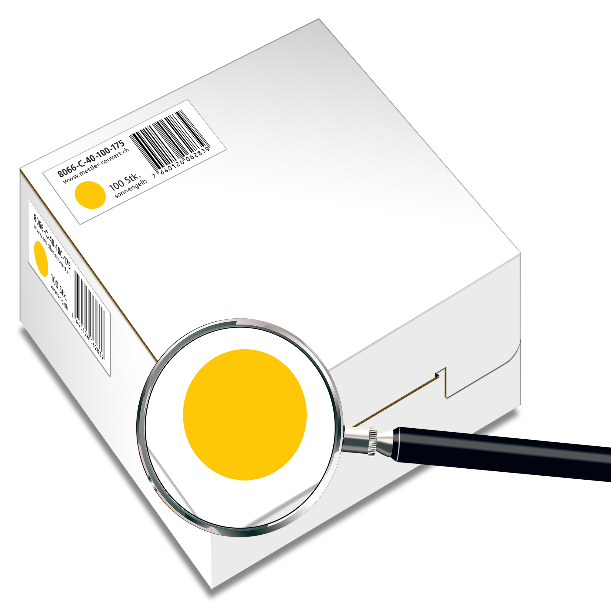 Couvert quadratisch 175 x 175mm, sonnengelb, ohne Fenster, haftklebend – Mettler Couvert