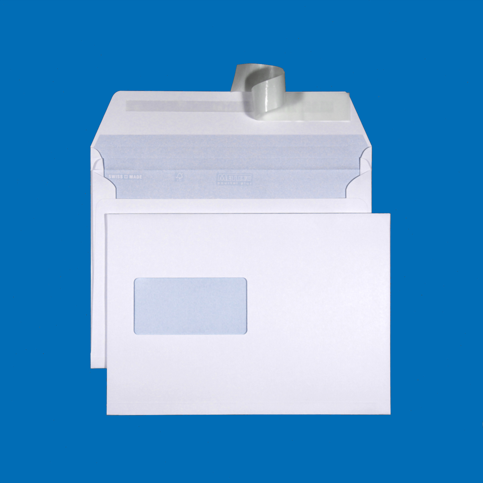 B5 Couvert, Fenster links, haftklebend, Ultraweiss FSC – Mettler Couvert