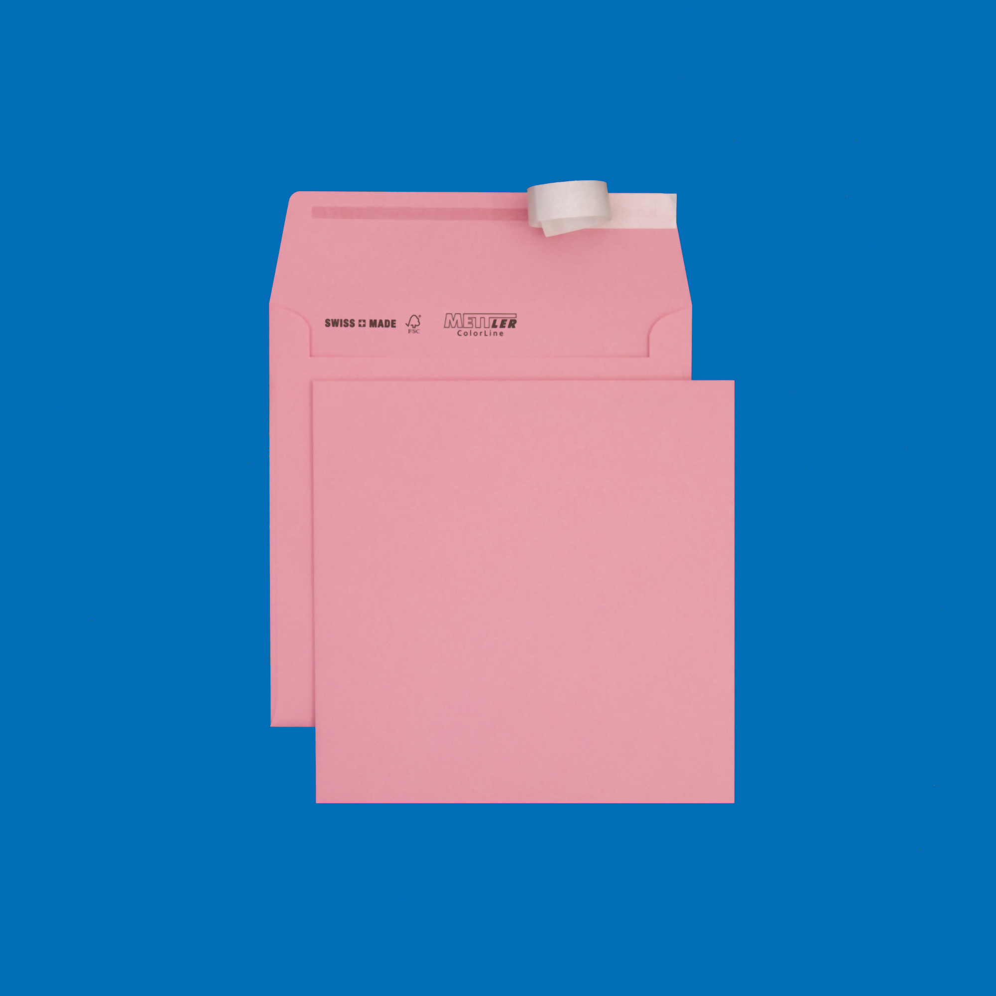 Couvert quadratisch 175 x 175mm, rosa, ohne Fenster, haftklebend, FSC – Mettler Couvert
