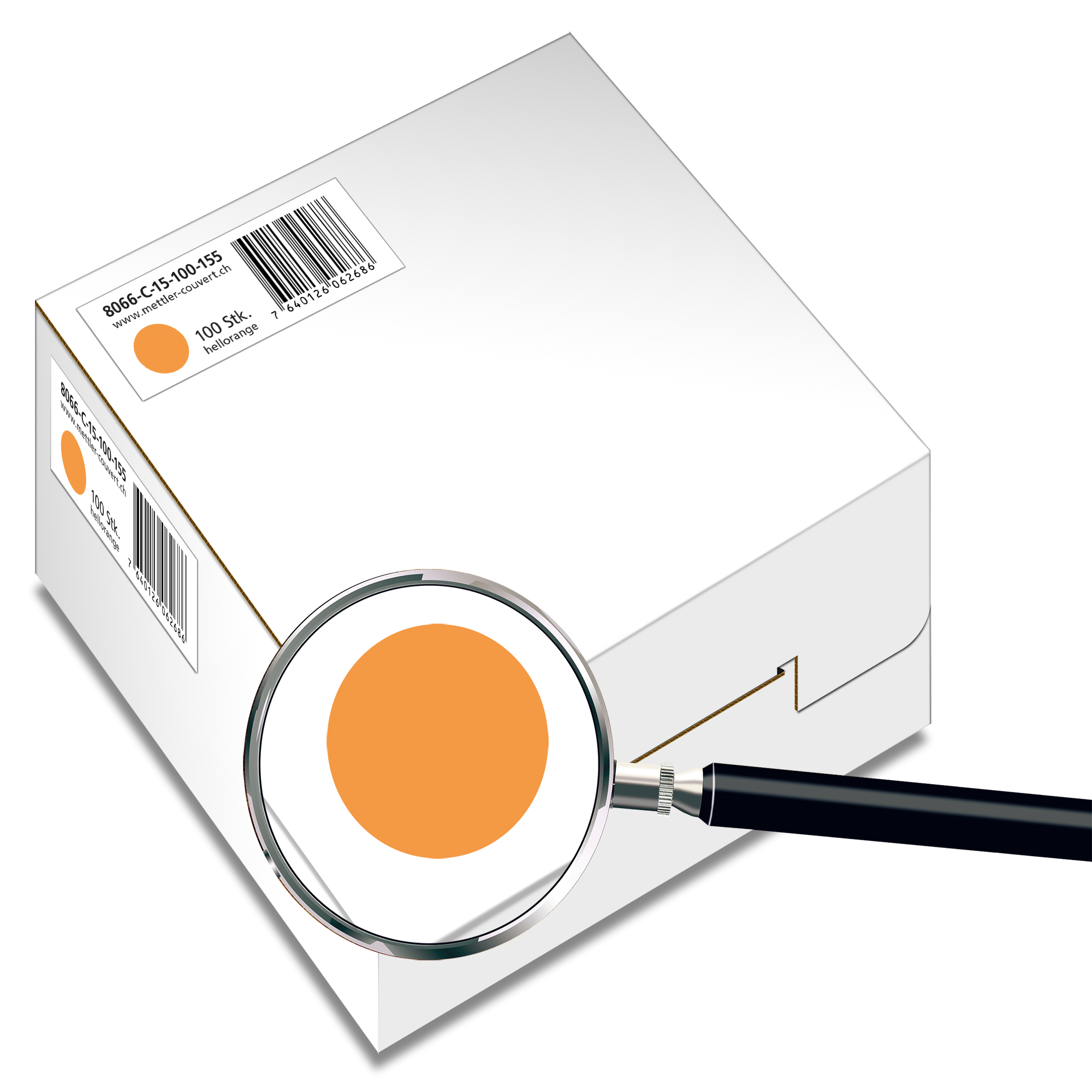 Couvert quadratisch 155 x 155mm, hellorange, ohne Fenster, haftklebend, FSC – Mettler Couvert