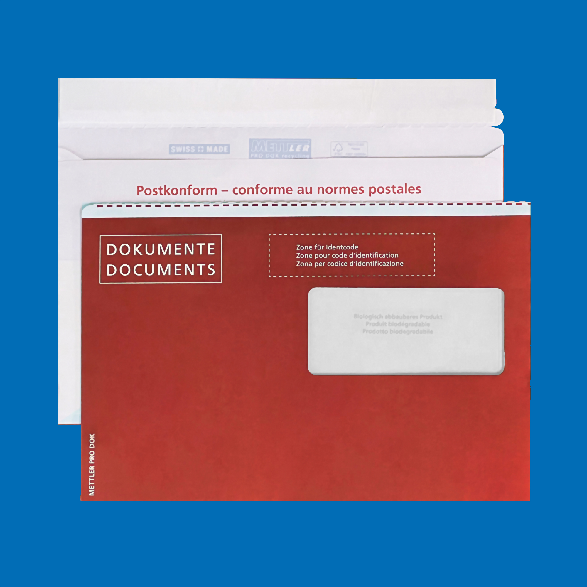 C5 Dokumententasche, rot, Fenster rechts, haftklebend – Mettler Couvert