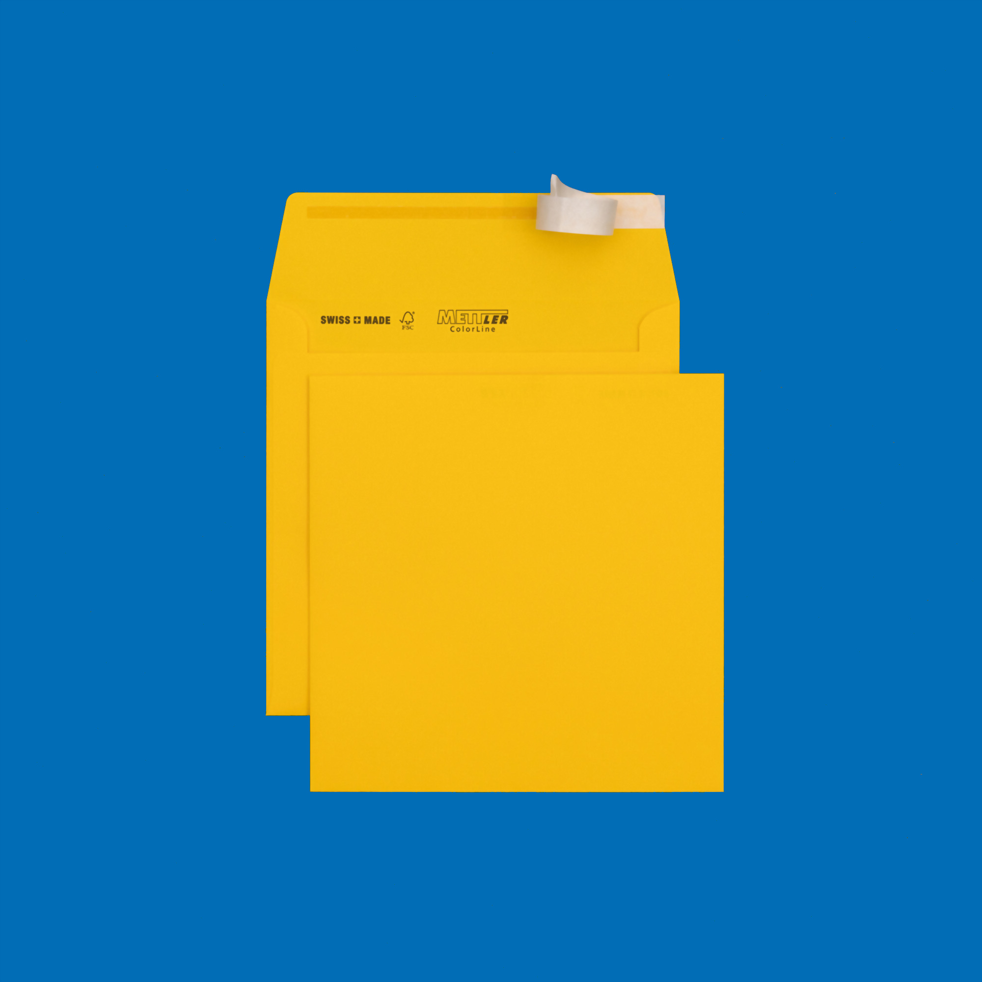 Couvert quadratisch 175 x 175mm, sonnengelb, ohne Fenster, haftklebend – Mettler Couvert